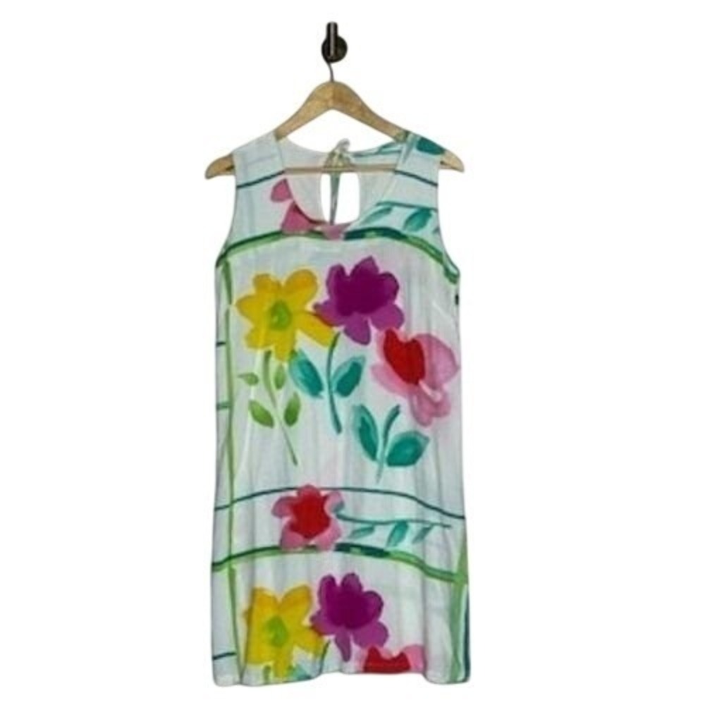 Vintage Jams World Floral Dress Painted Print Sleeveless Shift Art Dress Medium